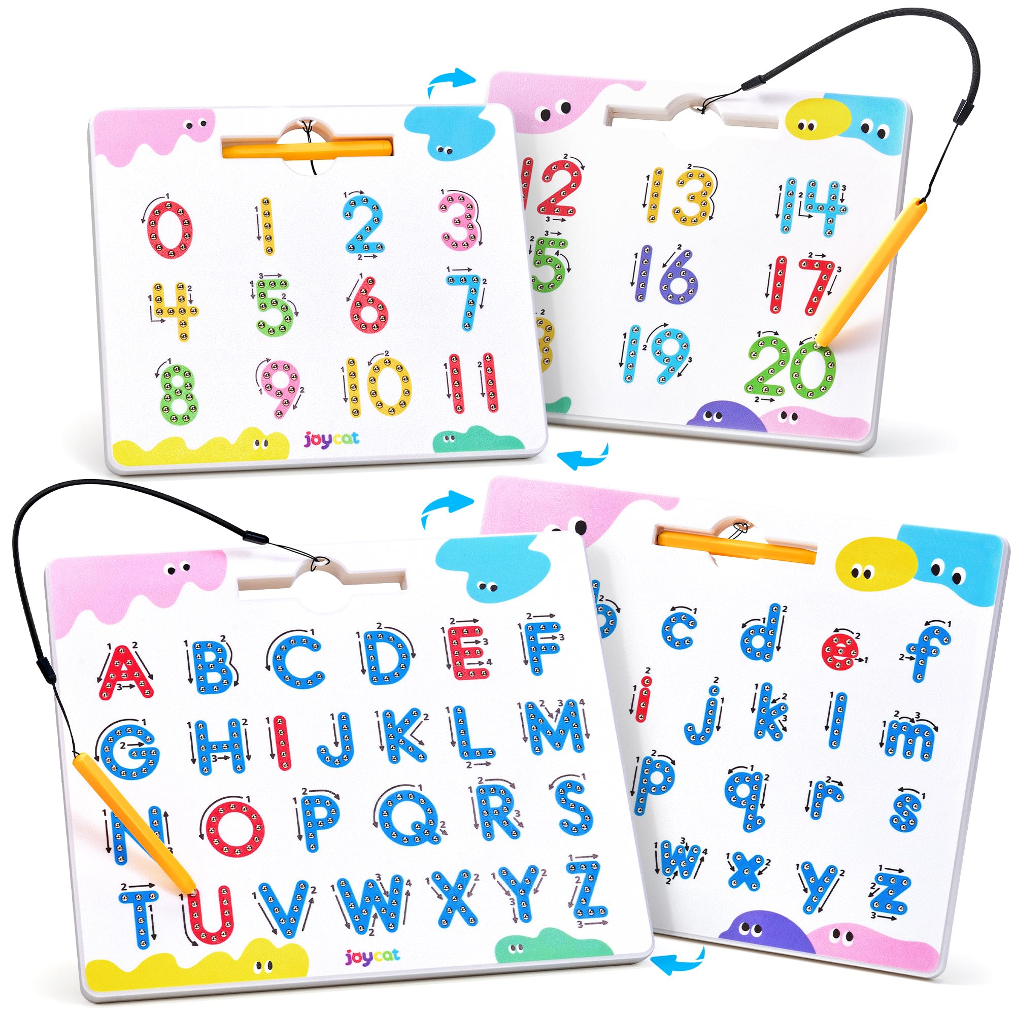 JoyCat Magnetic Letter and Number Tracing Board Set, ABC and Numbers 1-20 | Doub