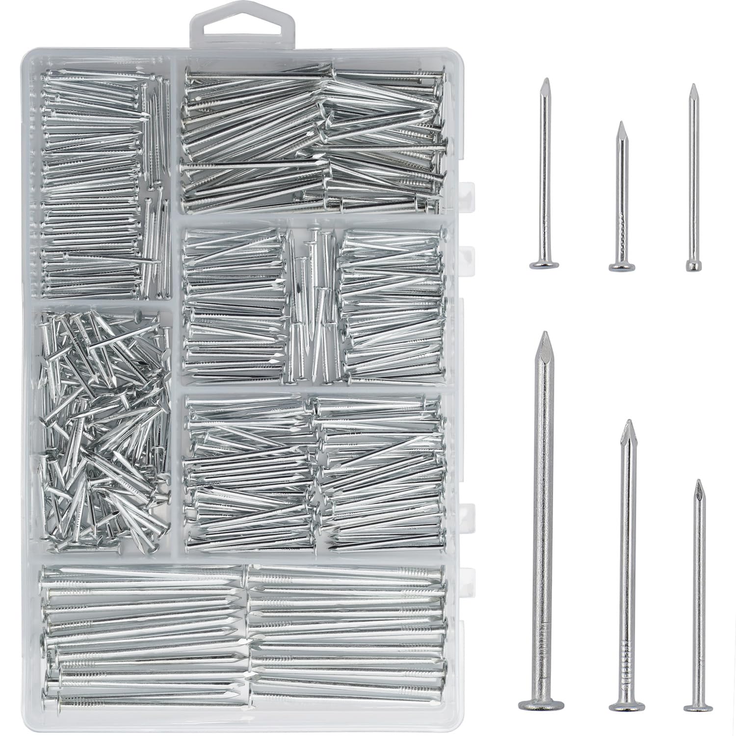 376PCS Galvanized Nails Kit with Storage Box, 6 Sizes for Hanging Pictures | Rus