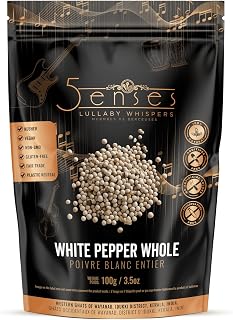 5Senses White Pepper | Lullaby Whispers | Whole Peppercorns for Cooking, Peppercorns for Grinder Refill | Naturally Sun Dried, Vegan Friendly, Non-GMO Seasoning | Resealable Bag (100g/ 3.5oz)