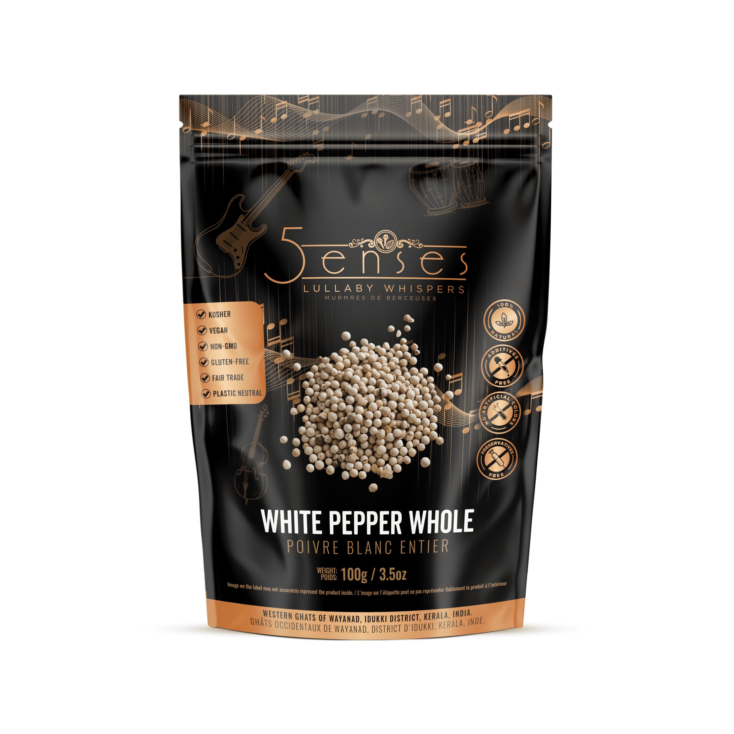 5Senses White Pepper | Lullaby Whispers | Whole Peppercorns for Cooking, Pepperc