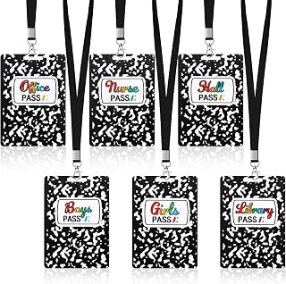 Sabary 6 Pcs Bathroom Passes for Classrooms Teacher Hall Pass, Black | Composition Style Unbreakable Passes for Teachers, Hallway Office Library School Supplies, Student Management Gift