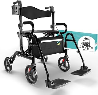 Helavo 2 in 1 Walker Wheelchair Combo, Convertible to a Transport Chair