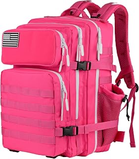 gracedon Tactical Backpack - Military Molle Bag 3 Days Pack for men and Women Large Assault Rucksack 25-45L (25L-rose red)