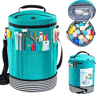 MYBAGZING Expandable Crochet Bag Organizer w/Yarn Grommets&amp; Zipper Closure | Large yarn storage bag for crocheting&amp;knitting w/compartment for yarn Skeins, Hooks, Needles,Accessories,Gift for Crafters