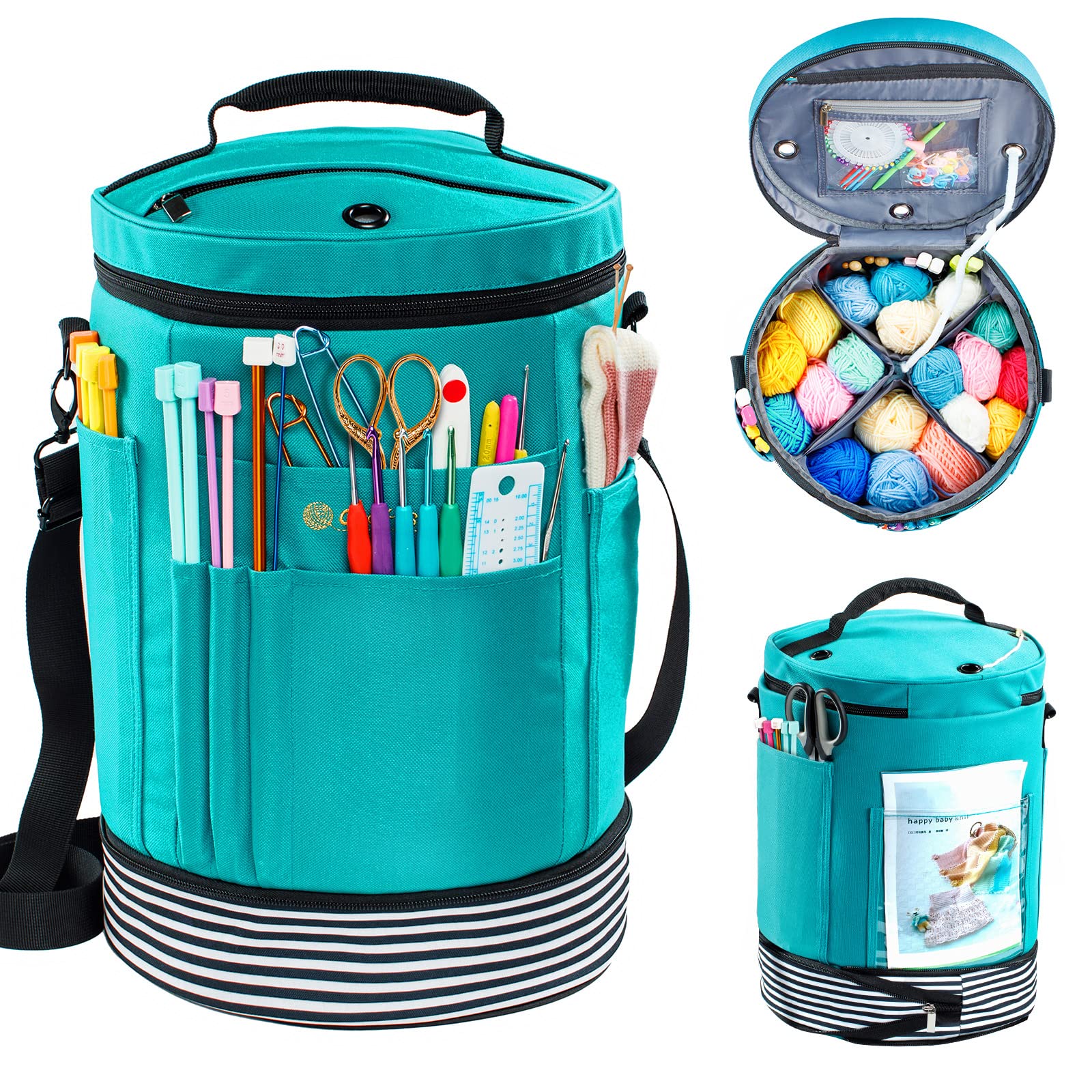MYBAGZING Expandable Crochet Bag Organizer w/Yarn Grommets& Zipper Closure | Lar