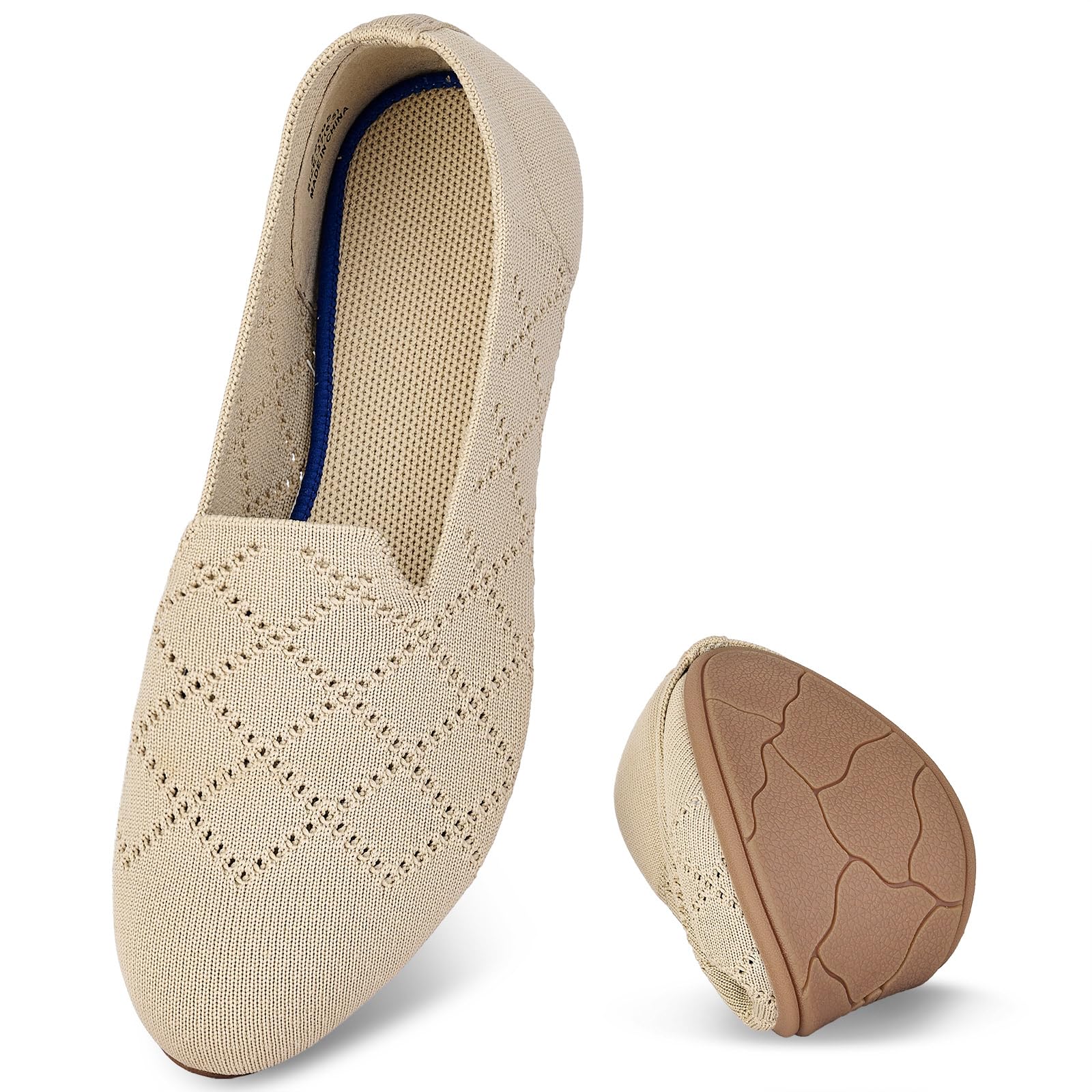 Puxowe Comfortable Ballerinas Women's Breathable Knitted Flat Shoes Memory Foam 