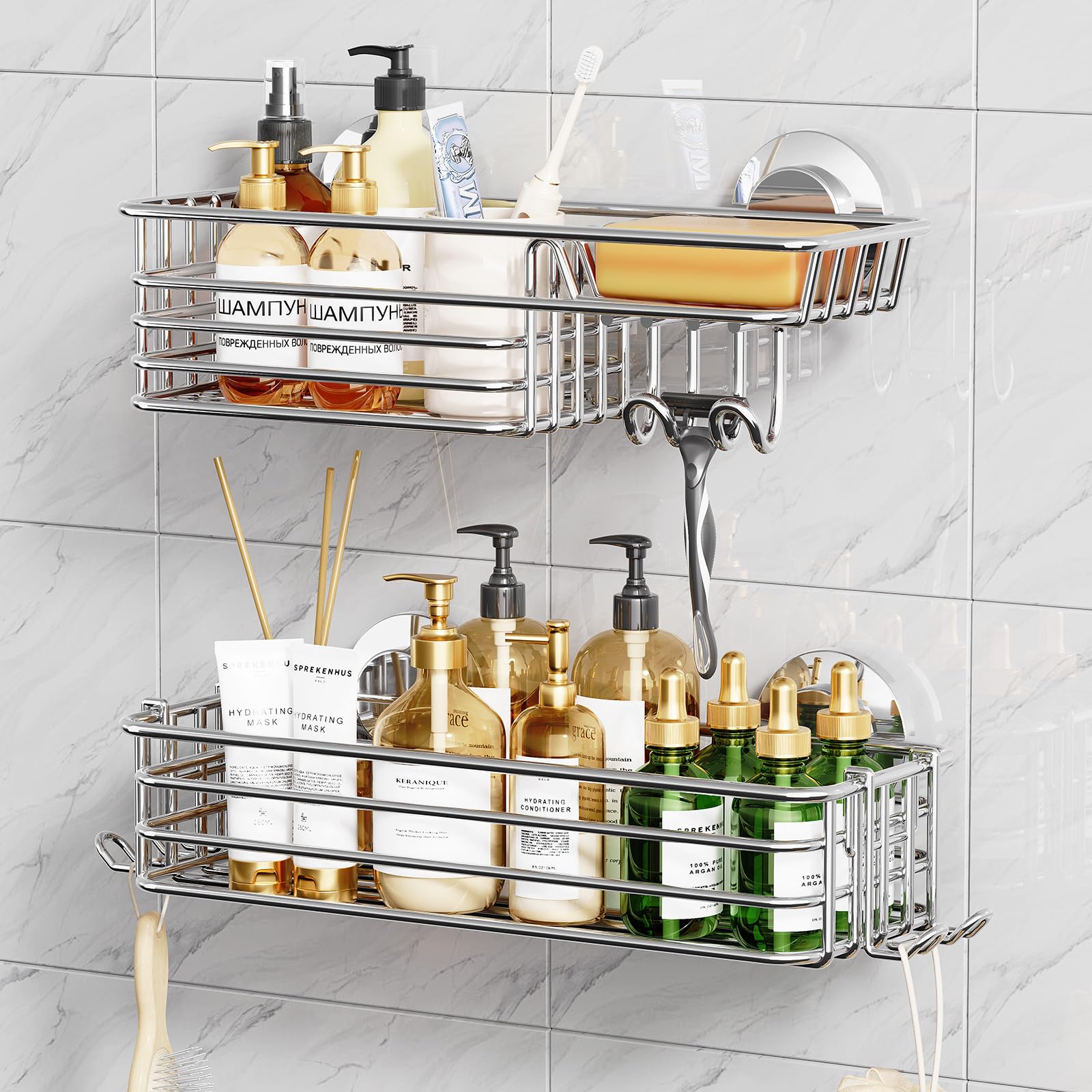 TAILI Shower Shelf No Drilling Suction Cup Extra Strong Set of 2 Black
