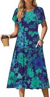Zeagoo Women's Summer Short Sleeve Dresses with Pockets Casual A Line Swing Loose Floral T-Shirt Dress Beach Dress