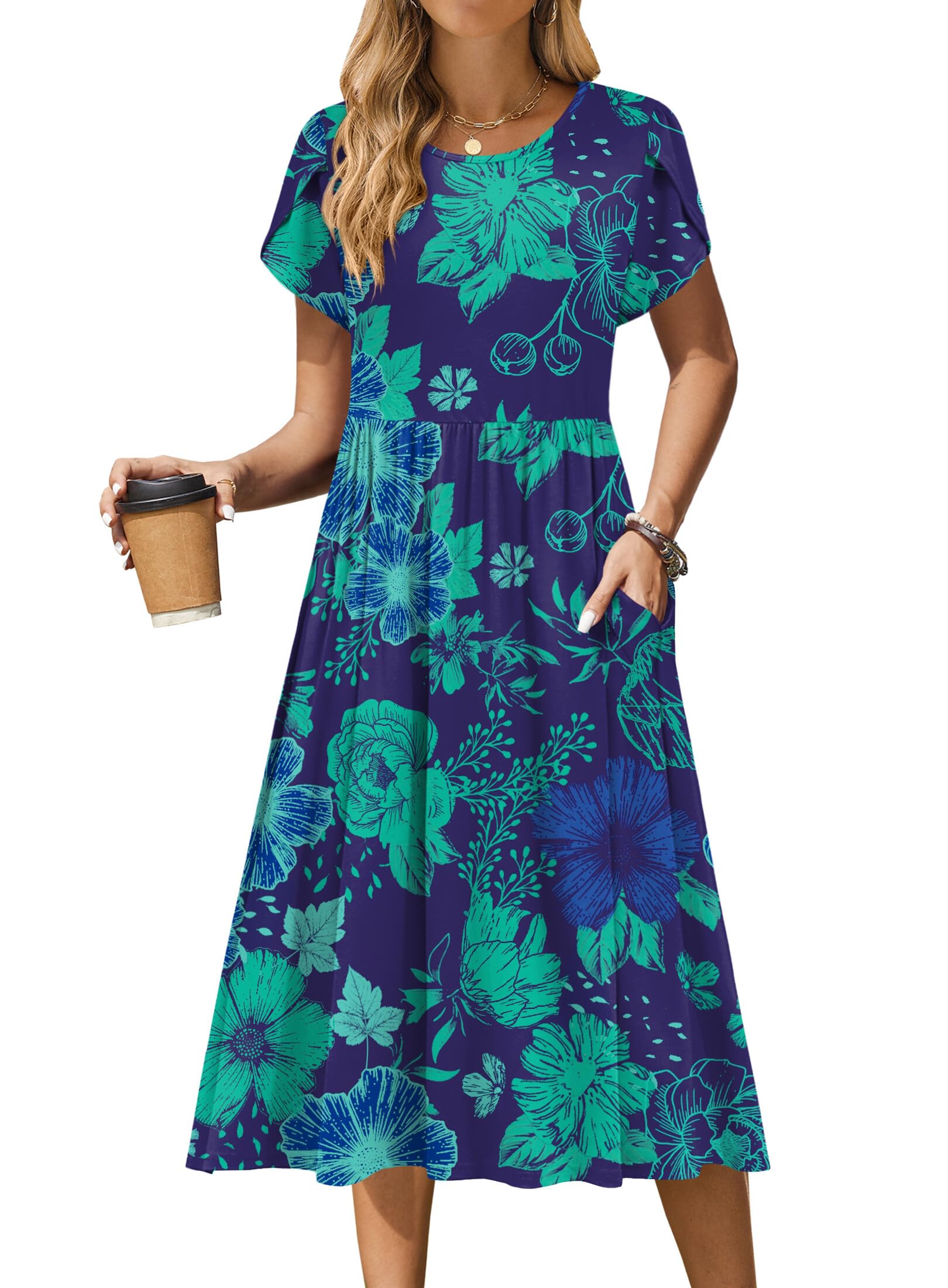 Zeagoo Women's Summer Short Sleeve Dresses with Pockets Casual A Line Swing Loos