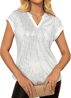 GRACE KARIN Women Elegant Blouses Shiny Sequin Cap Sleeve V Neck Clubbing Concert Dresses
