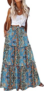 Zeagoo Casual Long Skirts for Women 2025 High Waist Boho Floral Print Flowy Long Skirt with Pockets