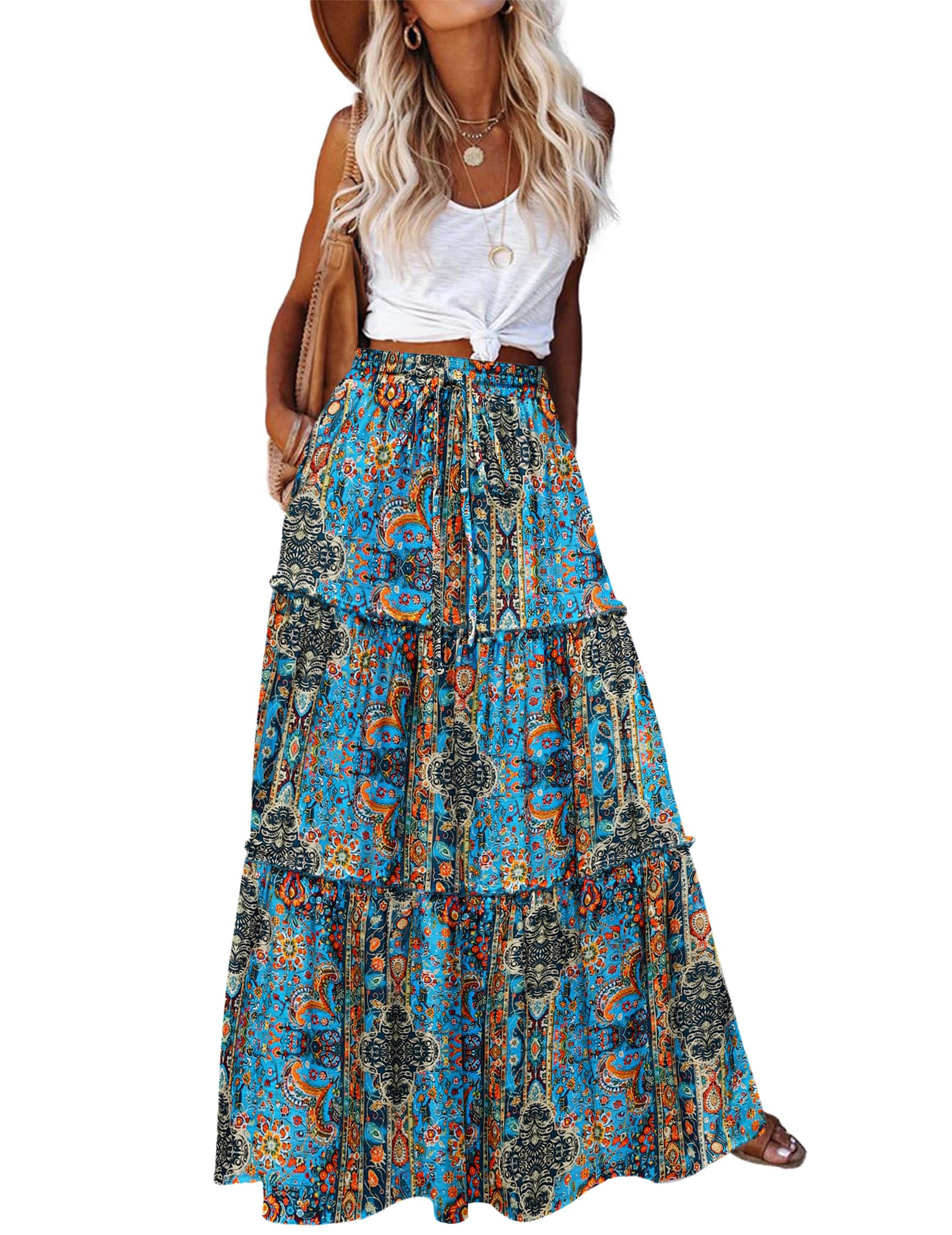 Zeagoo Casual Long Skirts for Women 2025 High Waist Boho Floral Print Flowy Long