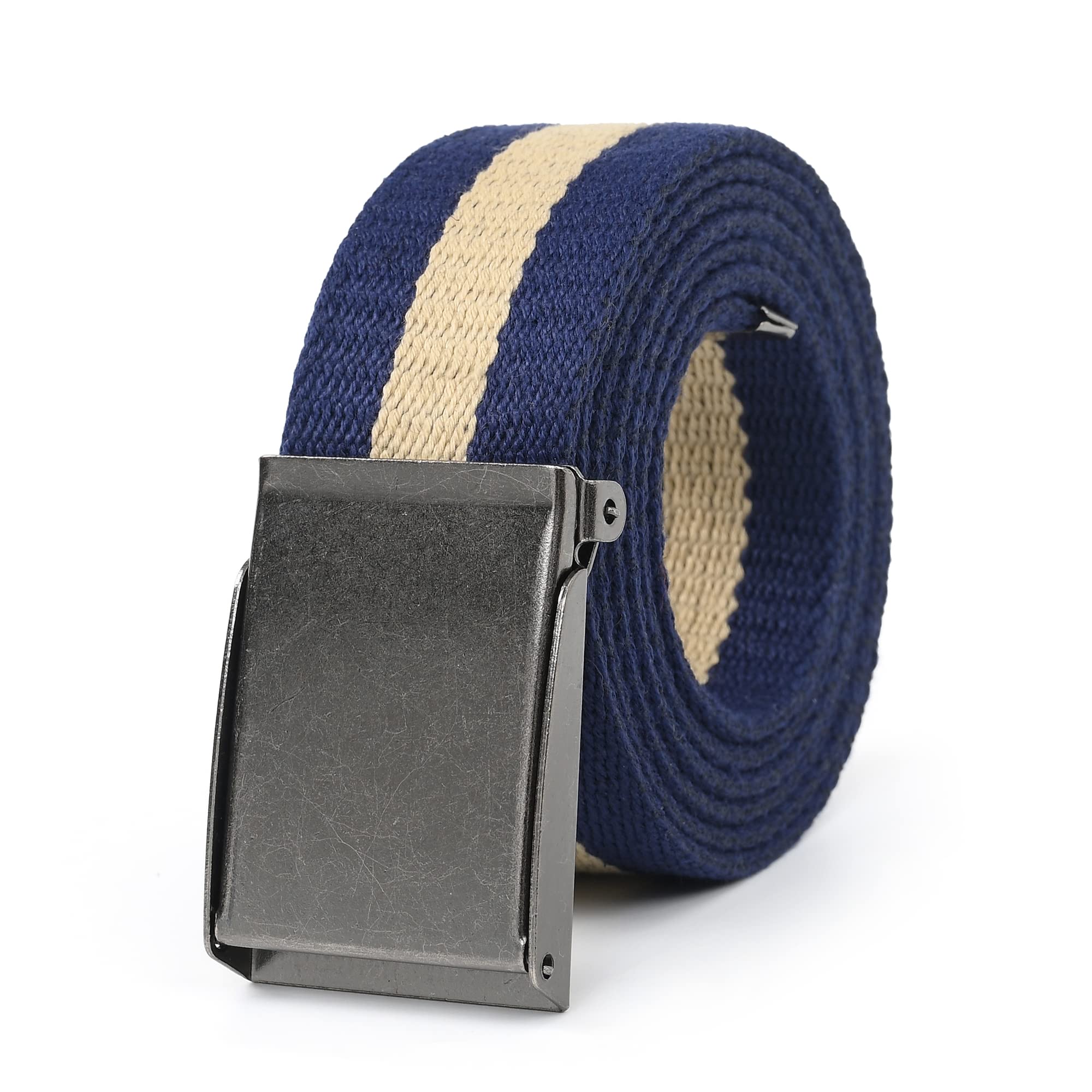 Mile High Life Canvas Web Belt | Cut to Fit Up to 52" | Flip-Top Matte Silver Ni