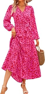 PRETTYGARDEN Womens Long Sleeve Boho Floral Wrap Maxi Dress