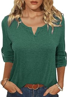 Terecey Women's Long Sleeve V-Neck Loose Fit T-Shirt