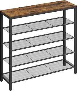 VASAGLE Shoe Rack, Storage Shelf with 4 Mesh Shelves, Steel Frame