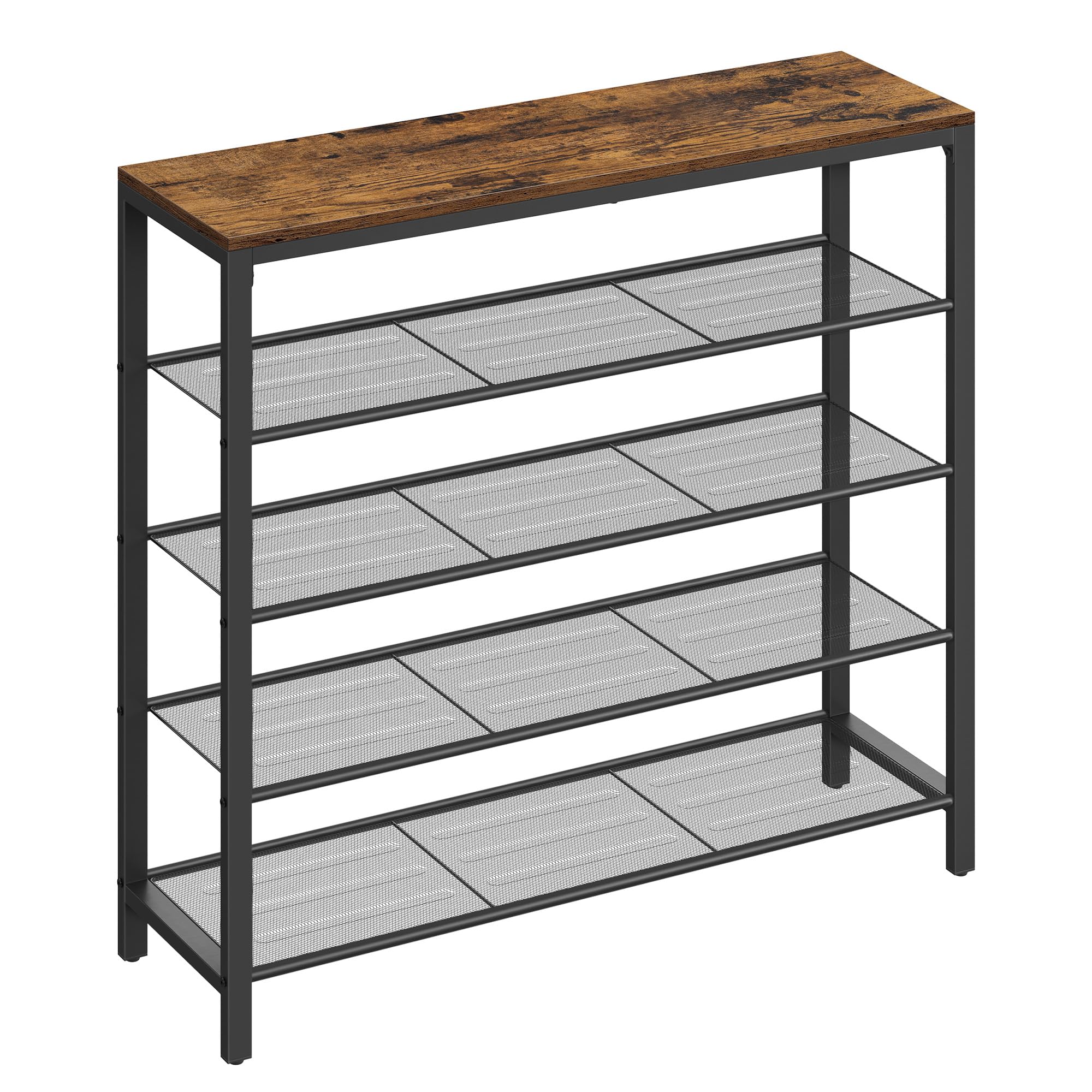 VASAGLE Shoe Rack, Storage Shelf with 4 Mesh Shelves, Steel Frame