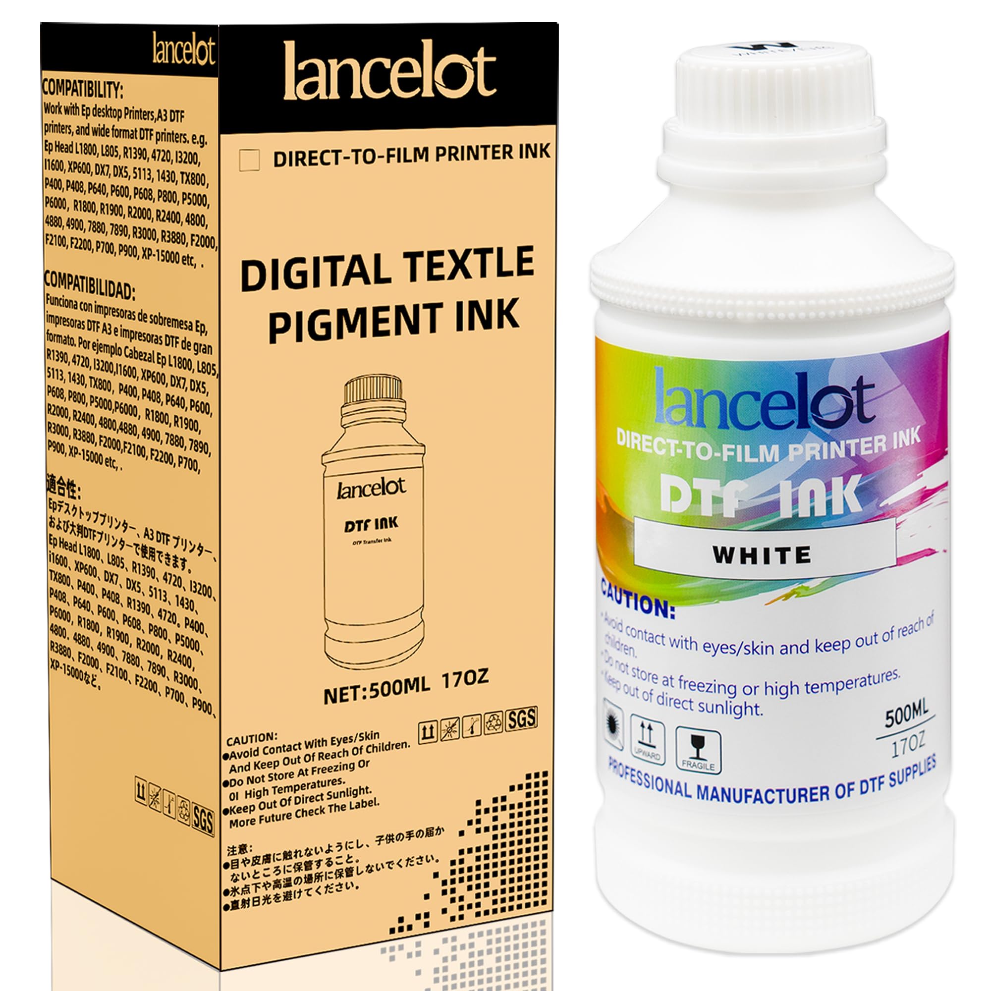 Lancelot Premium DTF Ink 500ML White Ink | Vibrant & Durable PET Film Transfer I