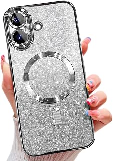 Misscase for iPhone 17 Case Compatible with MagSafe,Built-in Camera Lens Protector Full Protection Soft TPU Anti-Scratch Anti-Fingerprint Magnetic Glitter Slim Case Cover 6.3 inch Silver