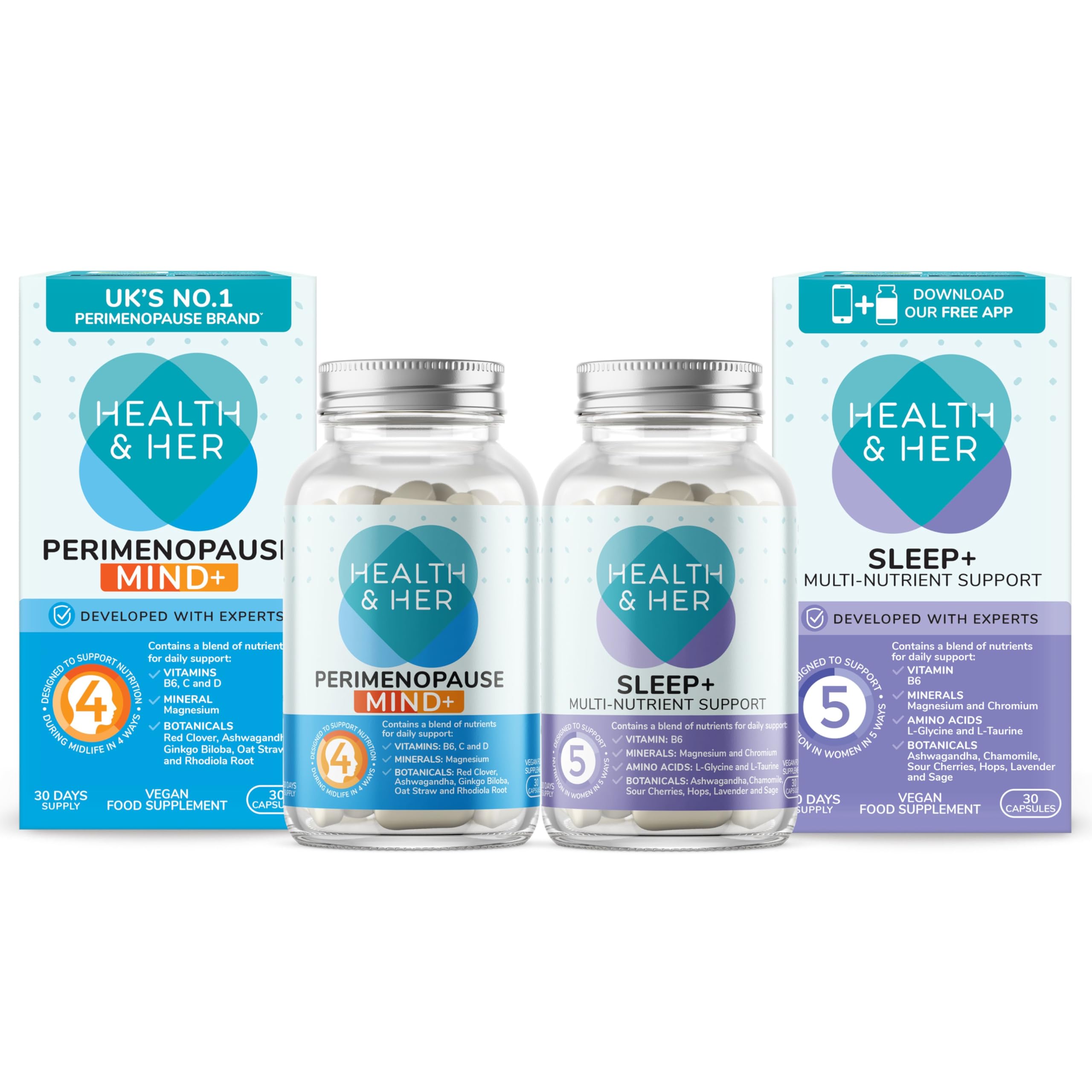 Health & Her Perimenopause Mind+ Day & Night Supplements, 30 Day Supply