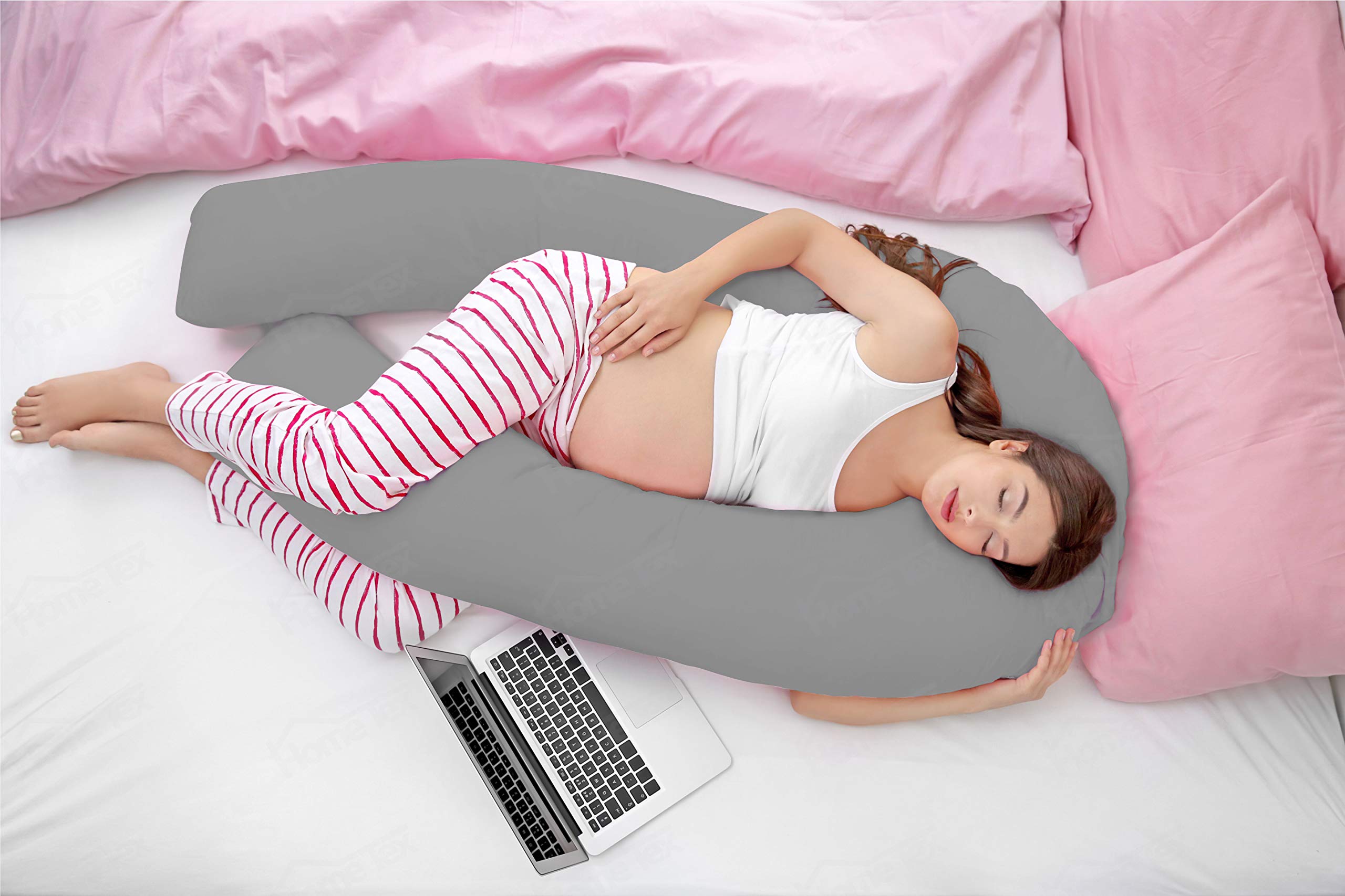 Hometex 9ft U Shaped Comfort Pregnancy Support Pillow with free Case (Grey Cover