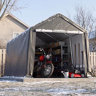 Quictent Heavy Duty 8x14FT Carport Storage Shelter with Roll-Up Door&Vents | Reinforced Frame Portable Garage Canopy for Motorcycle Storage, Outdoor Equipment, Patio Furniture Cover - Dark Gray