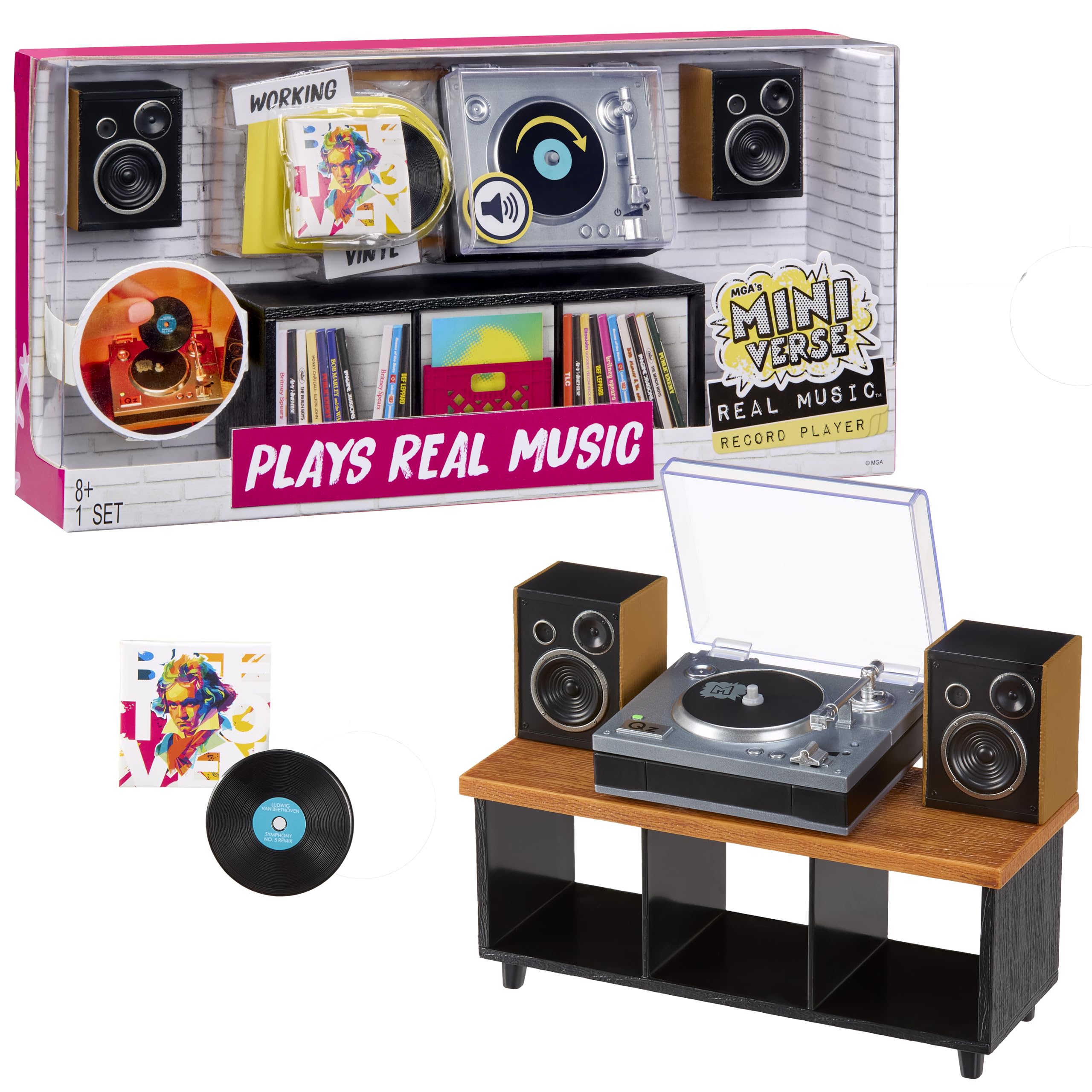 MGA's Miniverse Real Music Record Player Mini Collectibles, Mini Playable Record
