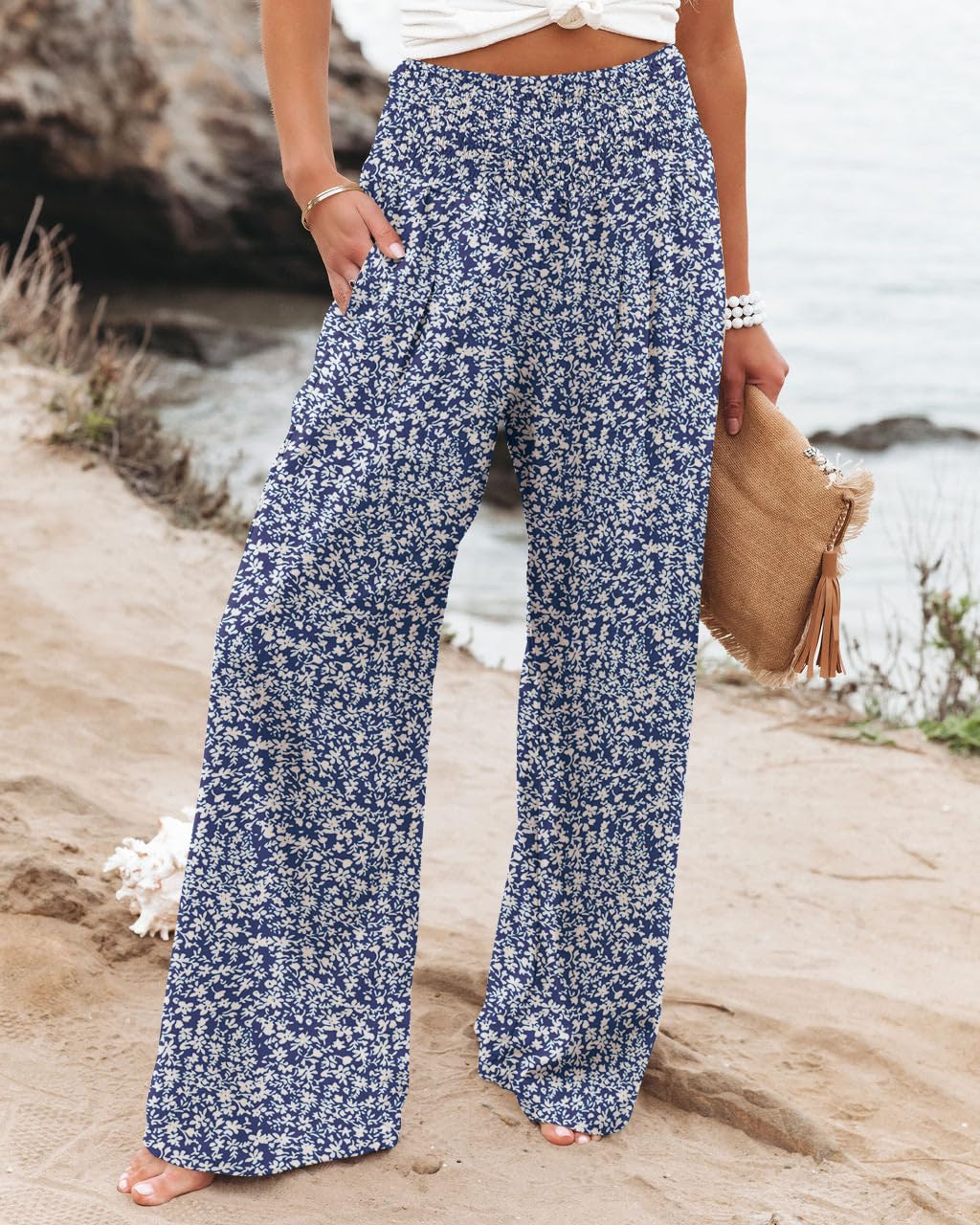 Women Casual High Waisted Palazzo Pants Wide Leg Long Lounge Trendy Trousers