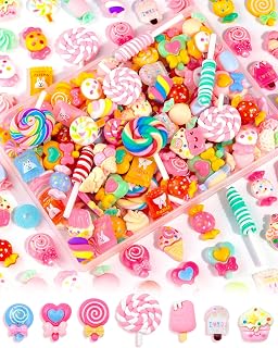 FIVEIZERO 120Pcs Cute Candy Slime Charms Bulk for DIY Craft Decor | Flatback Resin Charms, Fake Candy, Easy to Glue, Durable, Resistant to Fading and Damage, Perfect for DIY Decoration
