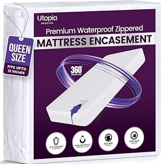 Waterproof Zippered Mattress Protector Queen Size, 12" Deep Pocket | Utopia Bedding Premium 6-Sided Mattress Encasement, Bed Bug Proof Mattress Cover, Dust Mite Proof and Machine Washable