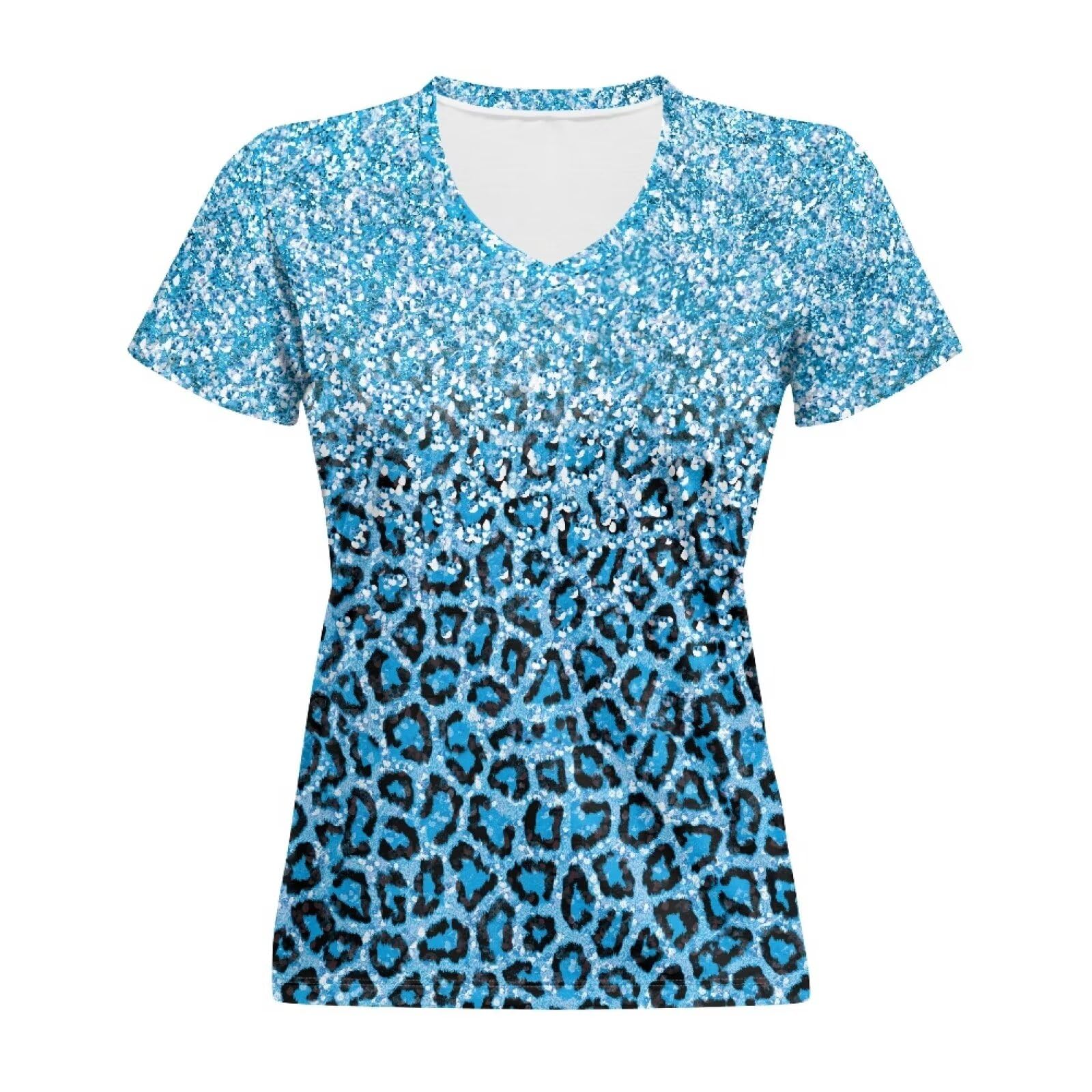 Women Summer T Shirt V Neck Casual Short Sleeve Blouses Tops Plus Size Athletic 