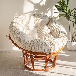 HIGOGOGO Papasan Chair Cushion with Corduroy Cover (Without Chair), 48 x 48 Inch Supportive Cushion, Overstuffed Chair Cushion,Beige