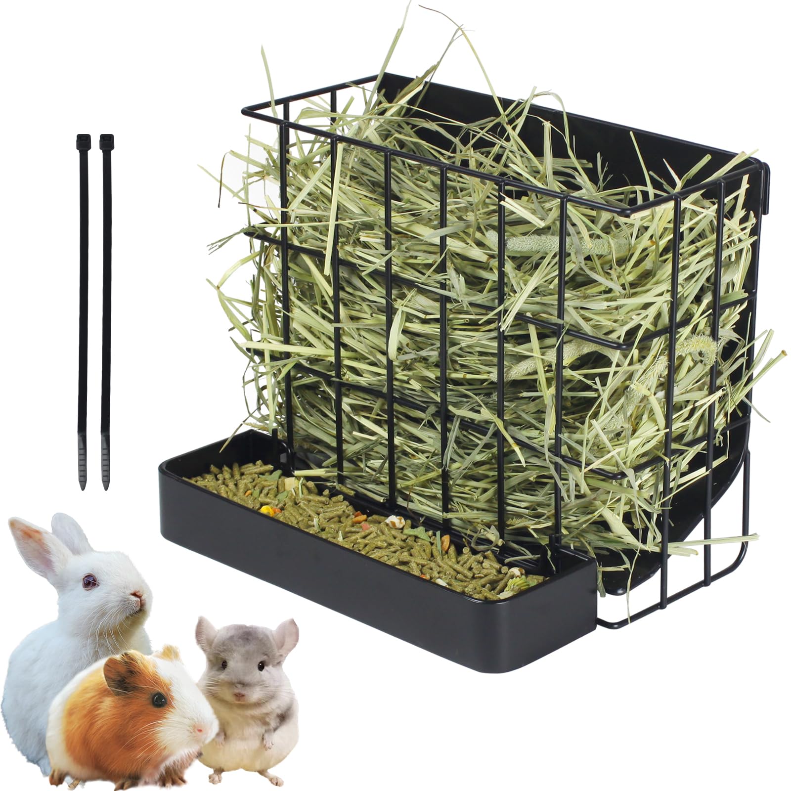 Rabbit Hay Feeder with Hook Heavy-Duty Metal,Internal Sloping Design，Large Hay &