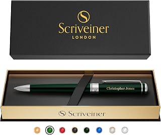 Scriveiner Personalised Pen British Racing Green - Stunning Green Lacquer Luxury Pen with Chrome Finish, Schmidt Ink Refill, Best Engraved Ball Point Gift Set for Men & Women, Custom Name Engraving