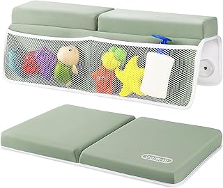 beiens Bath Kneeler and Elbow Rest Pad Set, 1.5-Inch Thick Memory Foam Pads | Bath Kneeling Pad, Quick-dry Neoprene, 6 Suction Cups, Non-slip Base, 4 Organizer Pockets for Baby Bath Toys and essentials