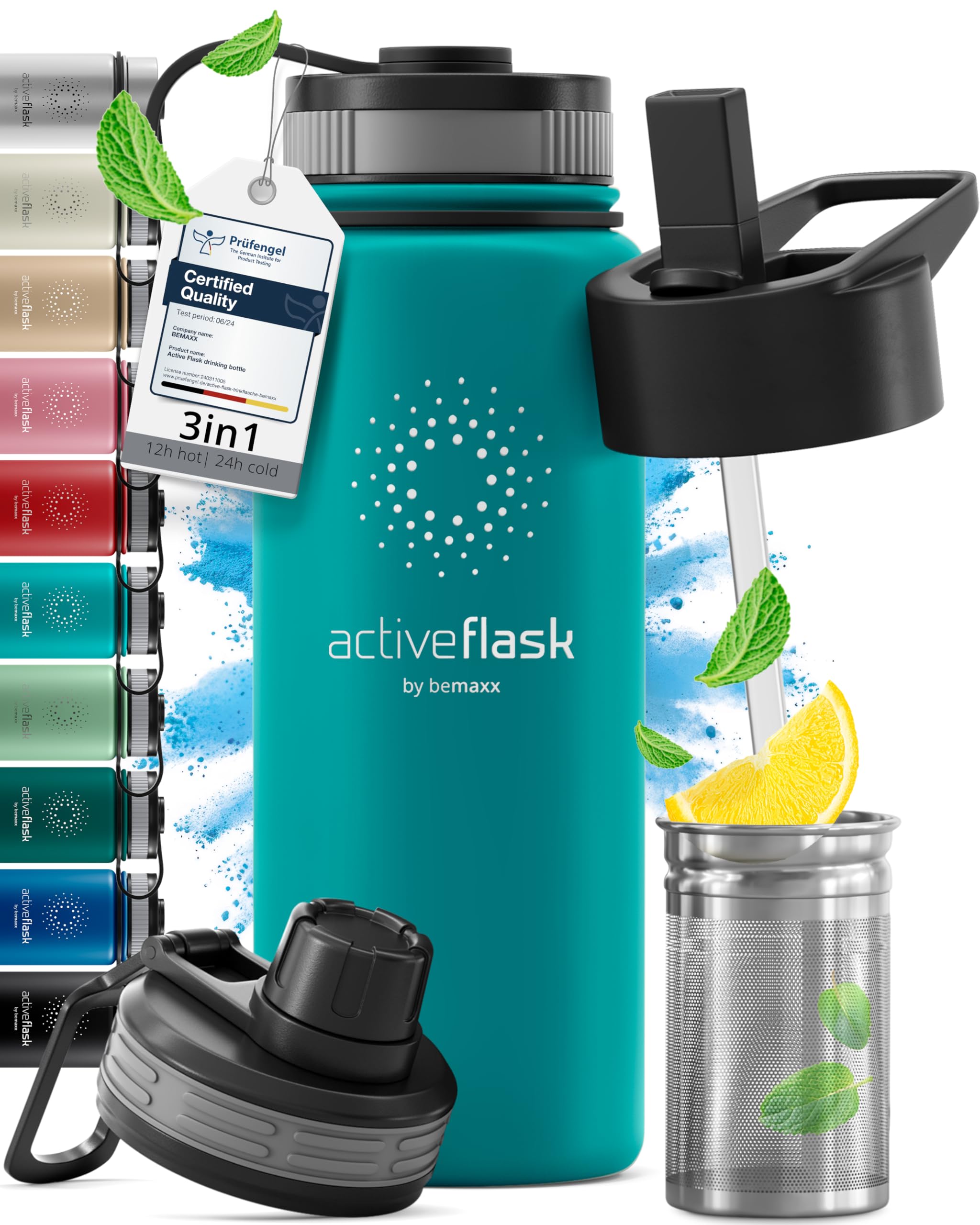 BeMaxx Active Flash Thermal Water Bottle with Straw 1 Litre 750 ml 500 ml (3 Inf