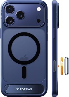 TORRAS iPhone 17 Pro Max Case - Heavy Duty Titanium Stand, Magsafe Compatible, Camera Button Protection, 3.5m Drop Protection for iPhone 17 Pro Max Cover - Blue