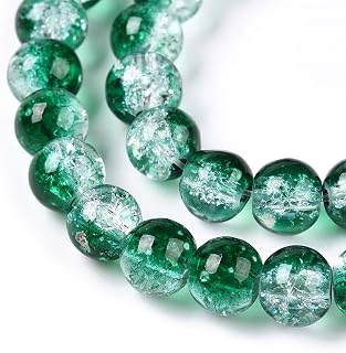 About 133pcs 6mm Crackle Glass Beads for Jewelry Making Medium Sea Green Glass Round Beads Baked Painted Loose Beads for DIY Crafts Bracelets Earrings