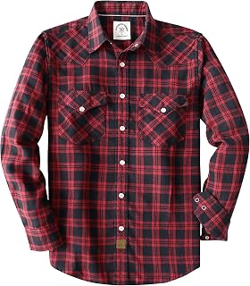 Dubinik® 6 oz Flannel Shirt for Men Pearl Snap Western Cowboy Long Sleeve