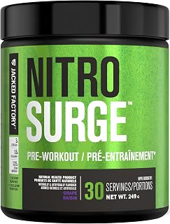 NITROSURGE Pre Workout Supplement - Endless Energy, Instant Strength Gains, Clear Focus, Intense Pumps - Nitric Oxide Booster & Preworkout Powder with Beta Alanine - 30 Servings, Grape