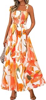 PRETTYGARDEN Womens Summer Dress Floral Smocked Maxi Dresses Beach Sundress