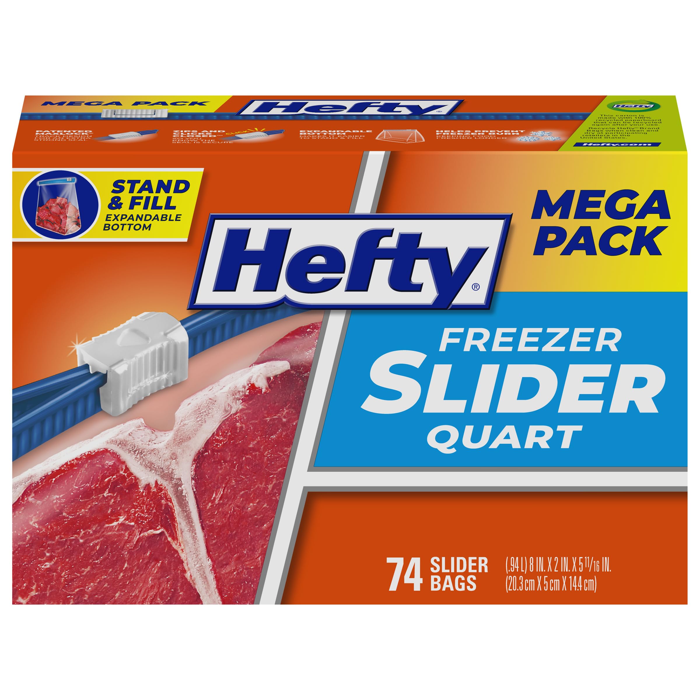 Hefty Slider Freezer Bags, Quart Size, 74ct | Quart Freezer Bags, Freeze Leftove