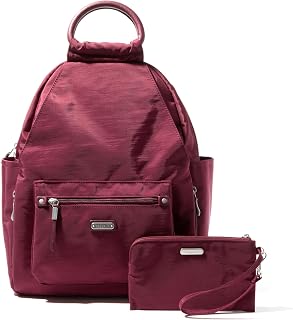 Baggallini Women's All-Day Backpack with Wrist Strap for Phone RFID Phone Wristlet, Dark Cherry, One size