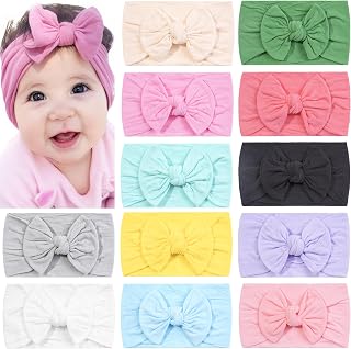 CÉLLOT Super Stretchy Knot Baby Girl Headbands with Hair Bows for Newborn | Ultra Soft Baby Bows Nylon Headbands | One Size Fits All |100% Handmade | Ideal Hair Accessories Gifts for Infants Toddlers