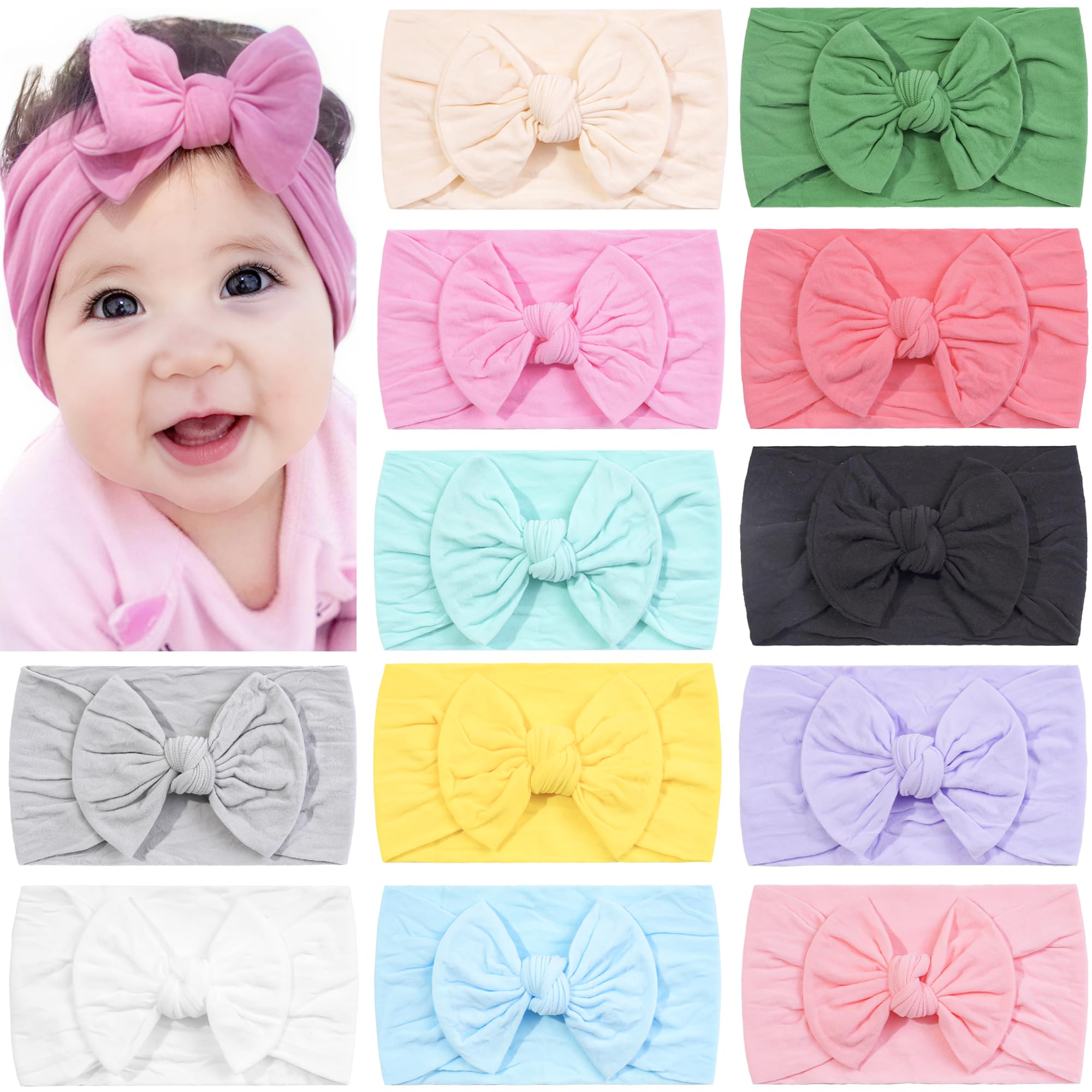 CÉLLOT Super Stretchy Knot Baby Girl Headbands with Hair Bows for Newborn | Ultr