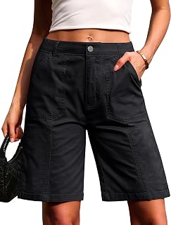 Eddoyee Bermuda Shorts for Women Long Knee Length Jean Shorts Denim Stretchy Cotton Jorts with Pockets Casual Relaxed Fit
