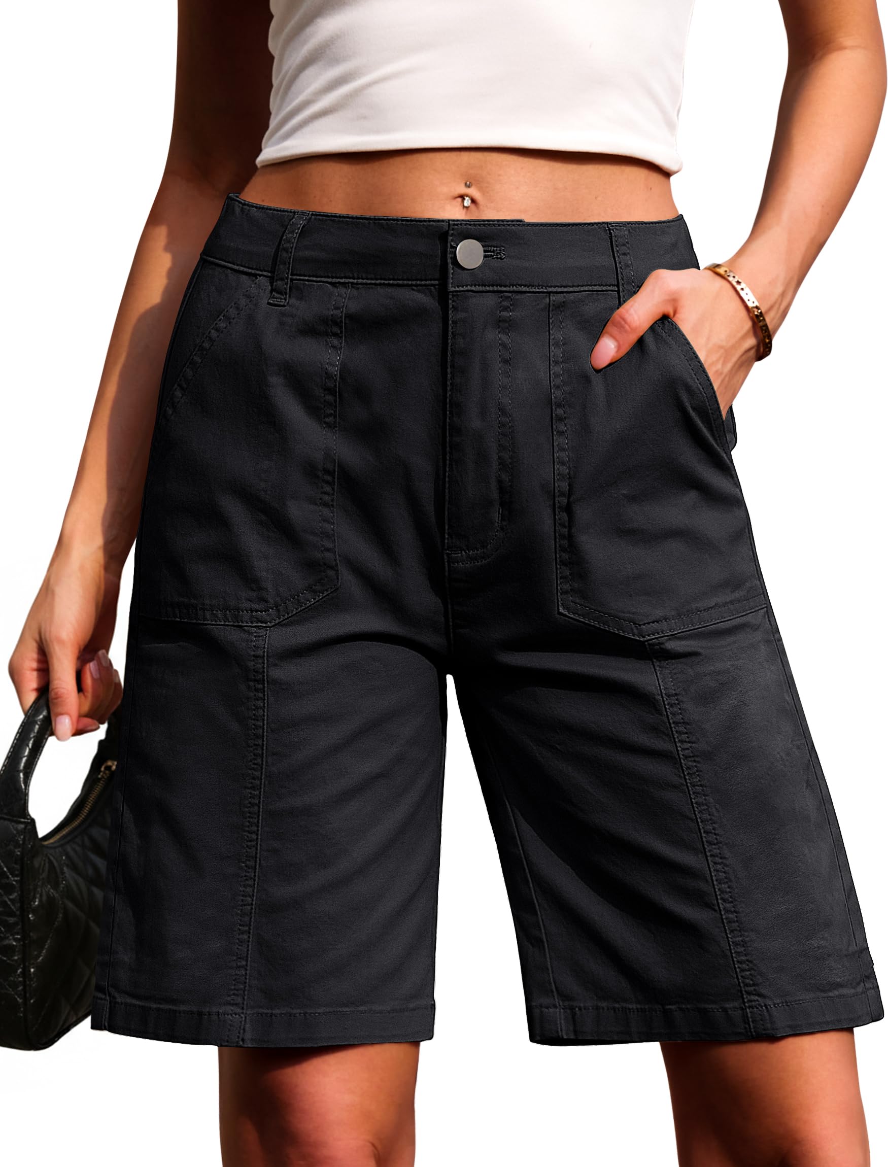 Eddoyee Bermuda Shorts for Women Long Knee Length Jean Shorts Denim Stretchy Cot