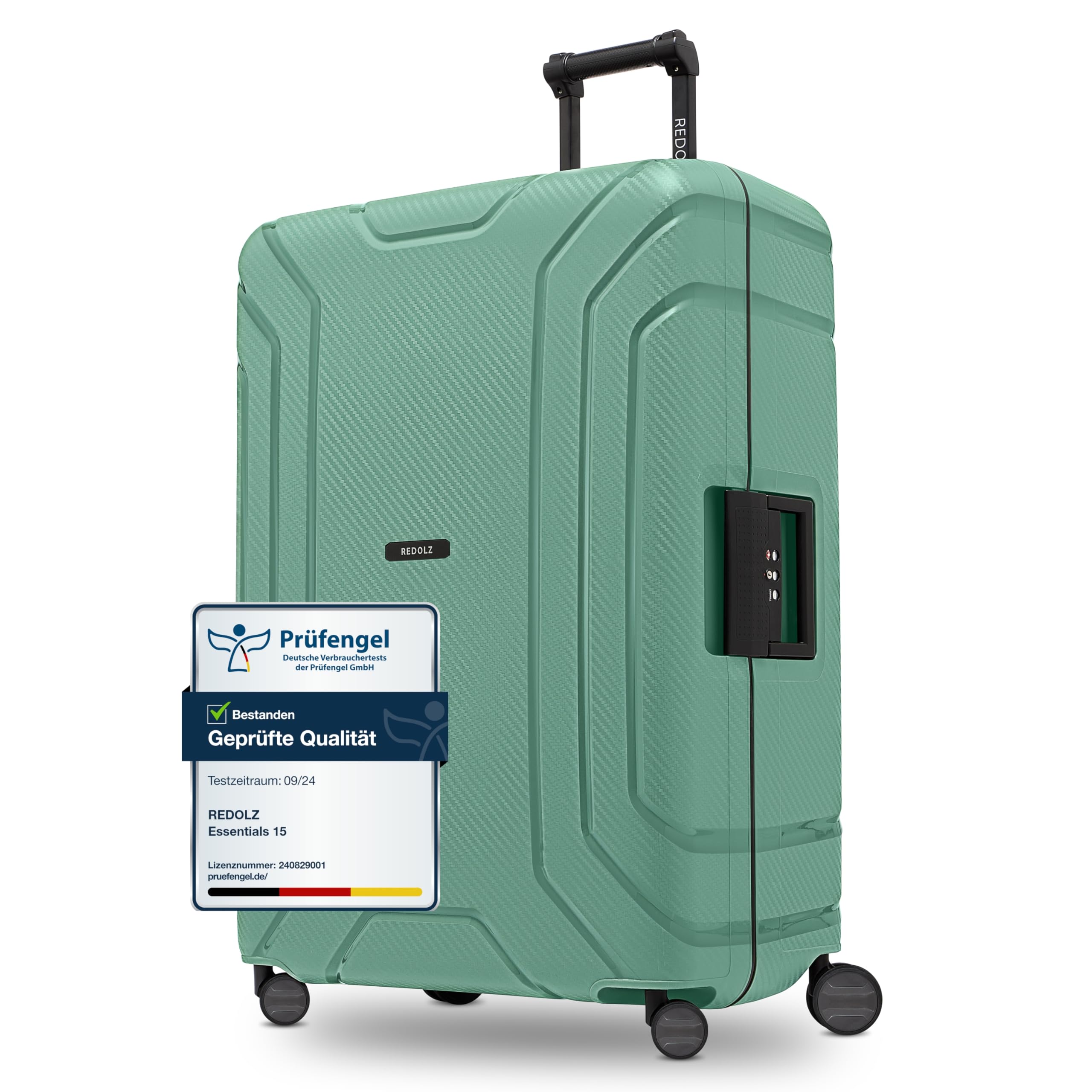 REDOLZ Essentials 15 Regular Items, Green (sea green), L, Hard shell trolley wit