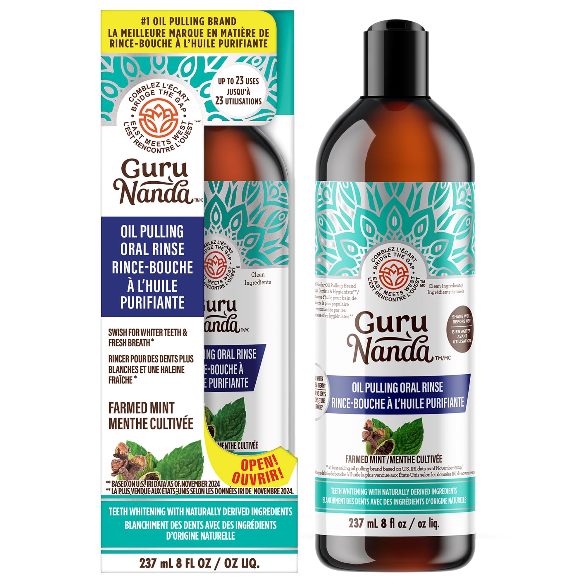 GuruNanda Oil Pulling Alcohol Free Mouthwash with Vitamins, CocoMint, 237ml