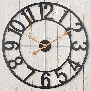 BEW Outdoor Clocks for Patio, Large Outdoor Pool Clock, Farmhouse Metal Outdoor Clock Silent Battery Operated, Vintage Industrial Skeleton Outside Wall Clock for Backyard/Garden/Fence, 24 in